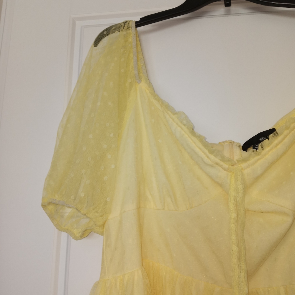 New yellow polka dot sheer statement sleeve dress plus size 1X - Picture 3 of 5